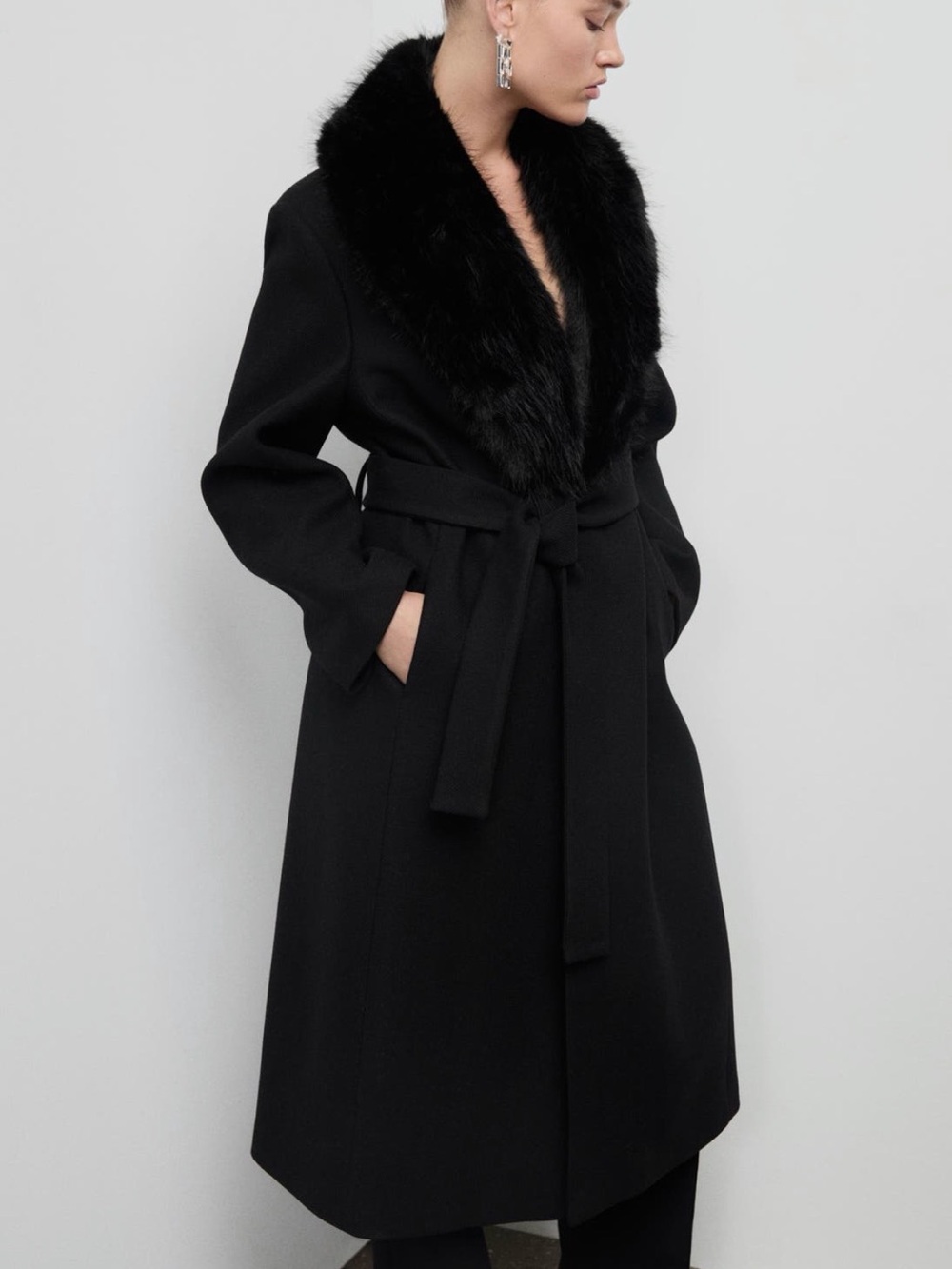 Mango Wool Blend Long Black Coat